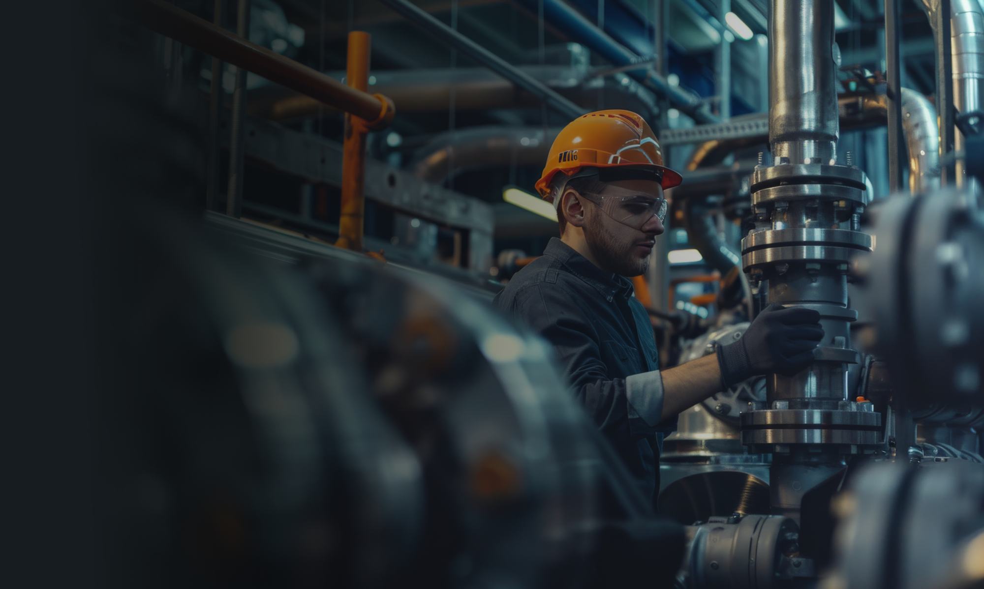 HOLT technician checking gauges on a plant compressed air line